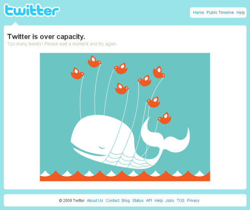Twitter server got overloaded due to sudden increase of web visitors.